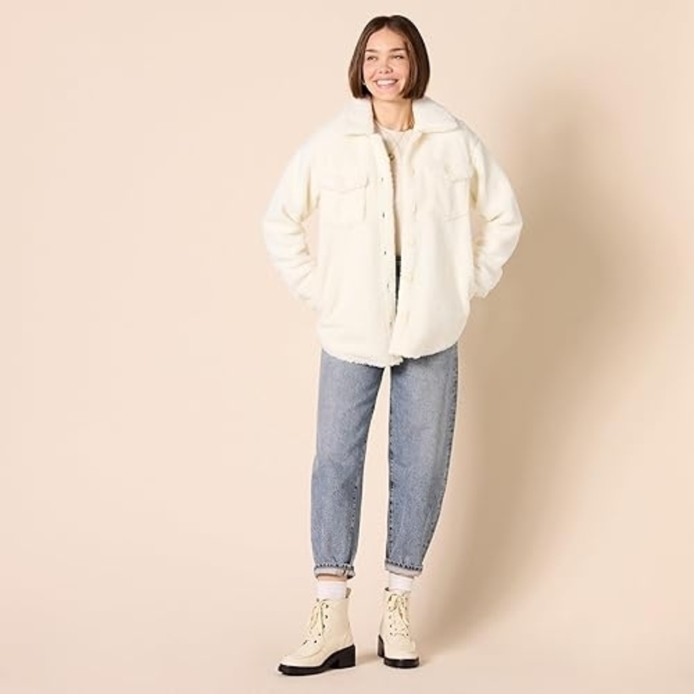 NWOT GOODTHREADS Cream Teddy Sherpa-Lined Jacket